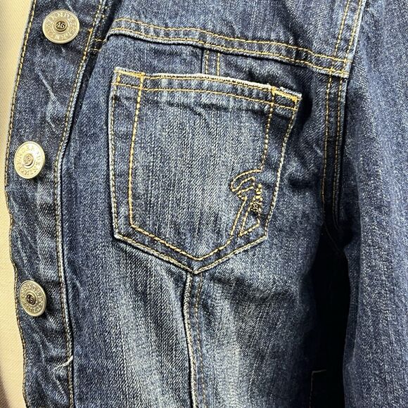Fender Denim Jacket Women's M Rock & Roll Embroidered Blue Jean Cropped RARE - Picture 5 of 17